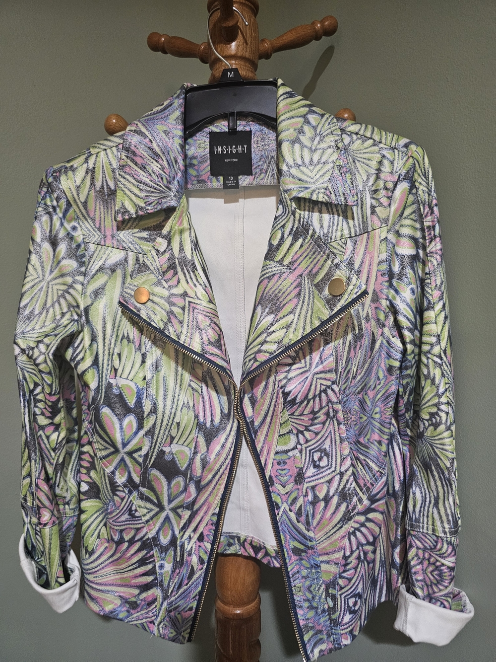 Insight Pastel Floral Moto Jacket - Multi - Hook/Eye Clasp - Size 10